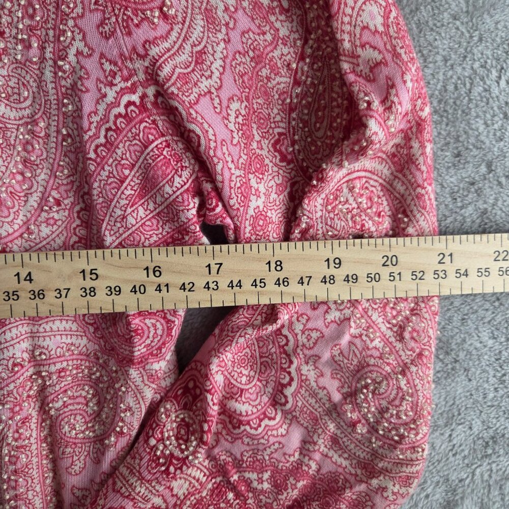 Talbots Pink Paisley Floral Button-Front Cardigan, Size Large - Picture 6 of 7